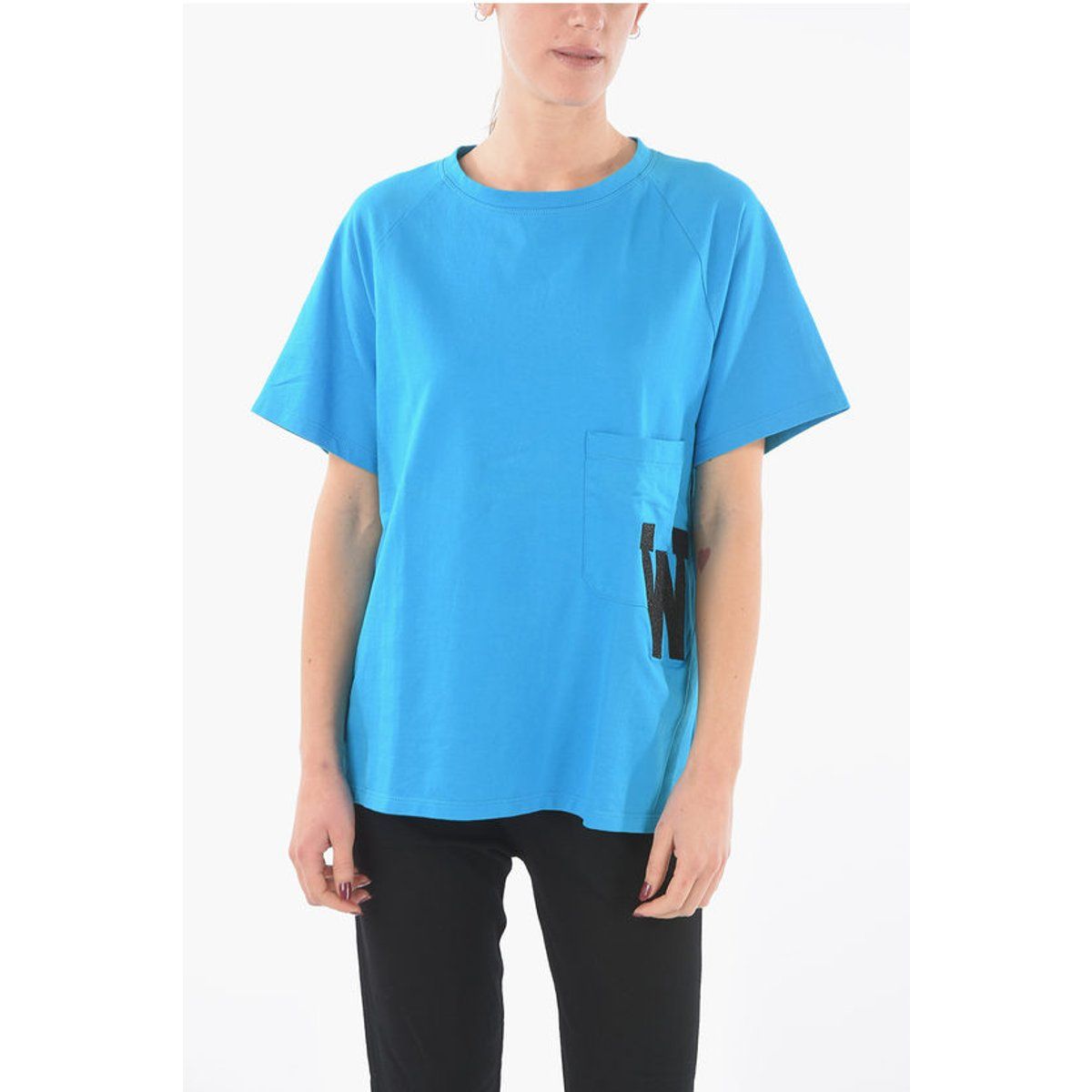Blaues übergroßes Monogramm-Taschen-T-Shirt
