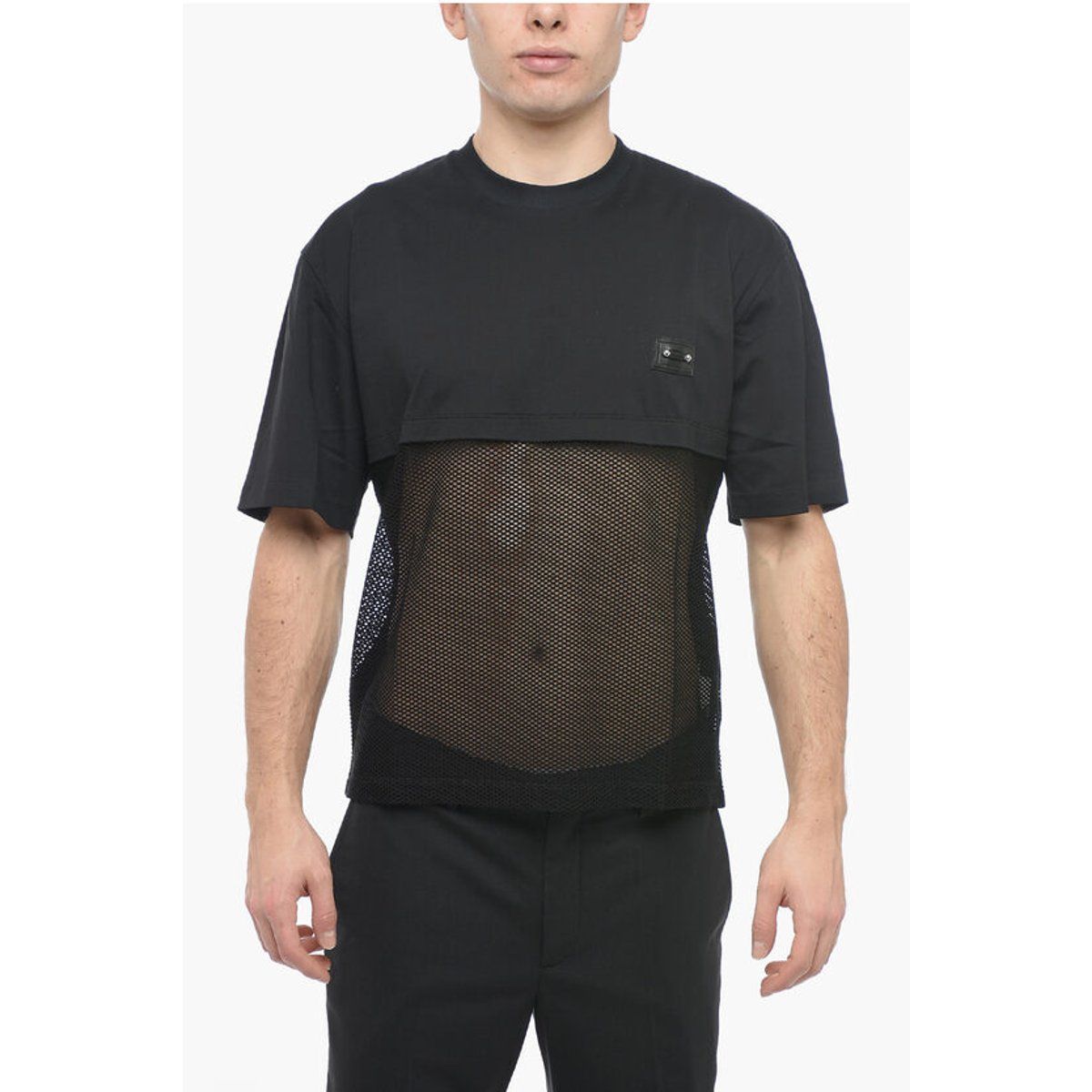 Schwarzes Slim-Fit T-Shirt mit Mesh-Einsatz