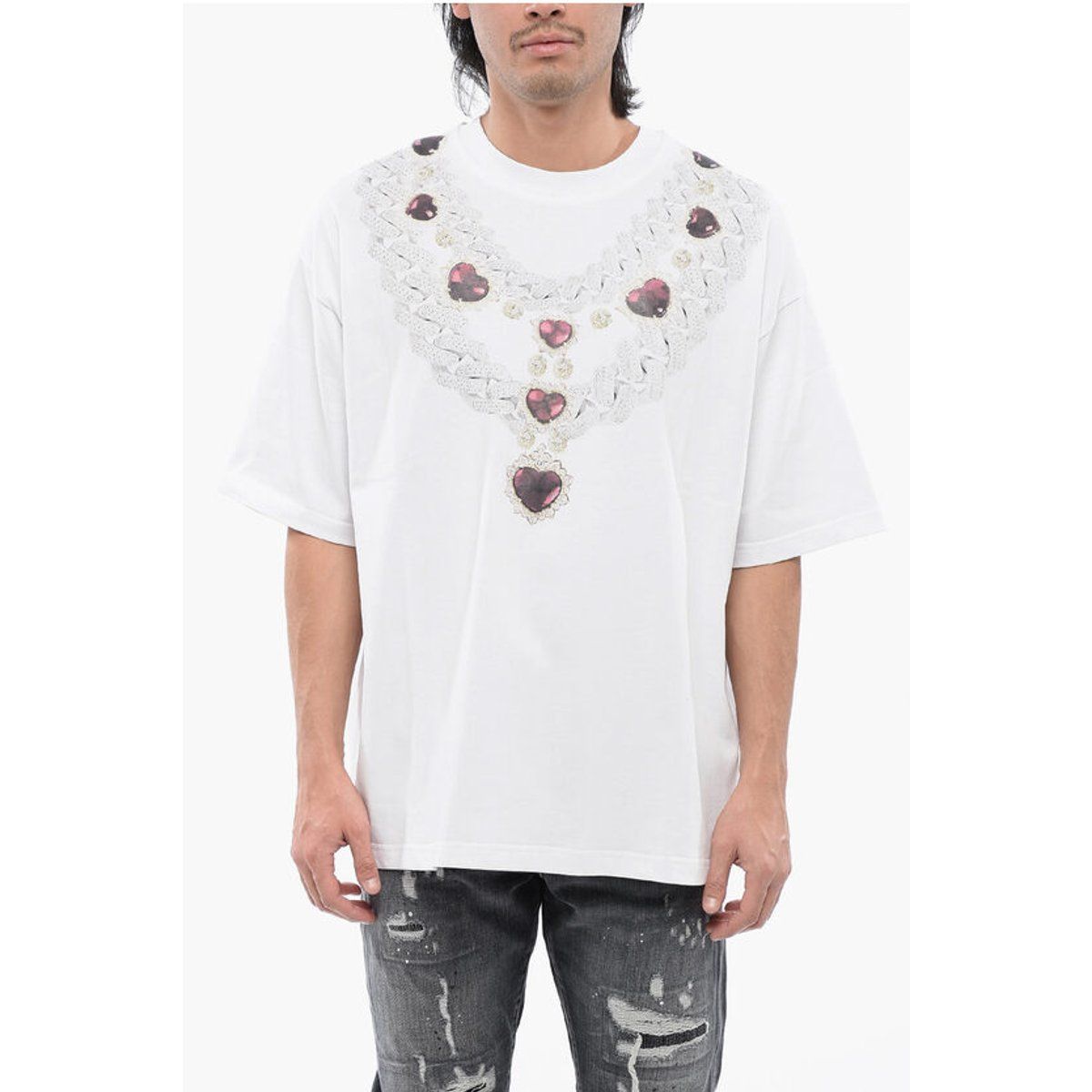 Oversize-T-Shirt mit Halsketten-Print