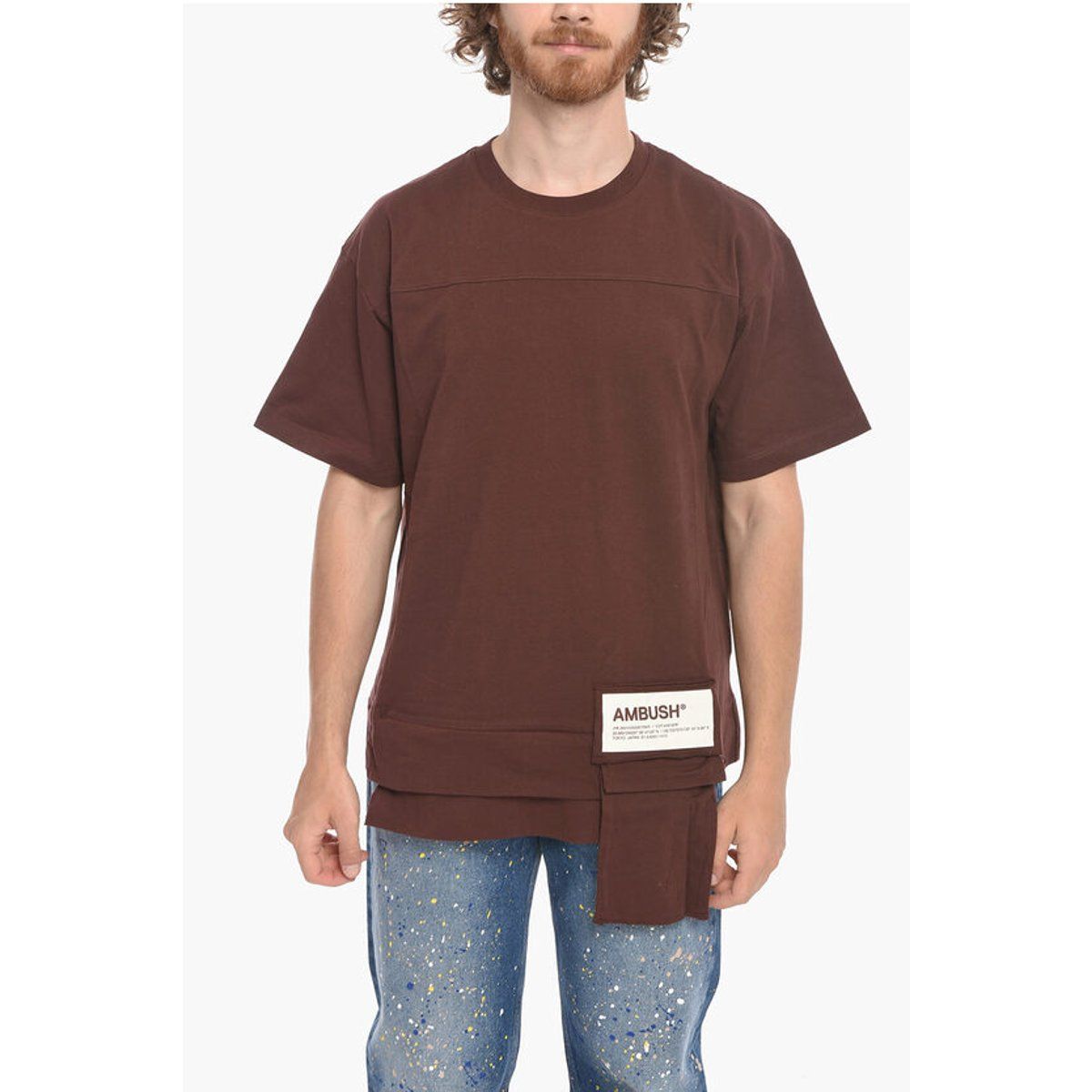 Braunes Baumwoll-T-Shirt mit Jersey und Tasche