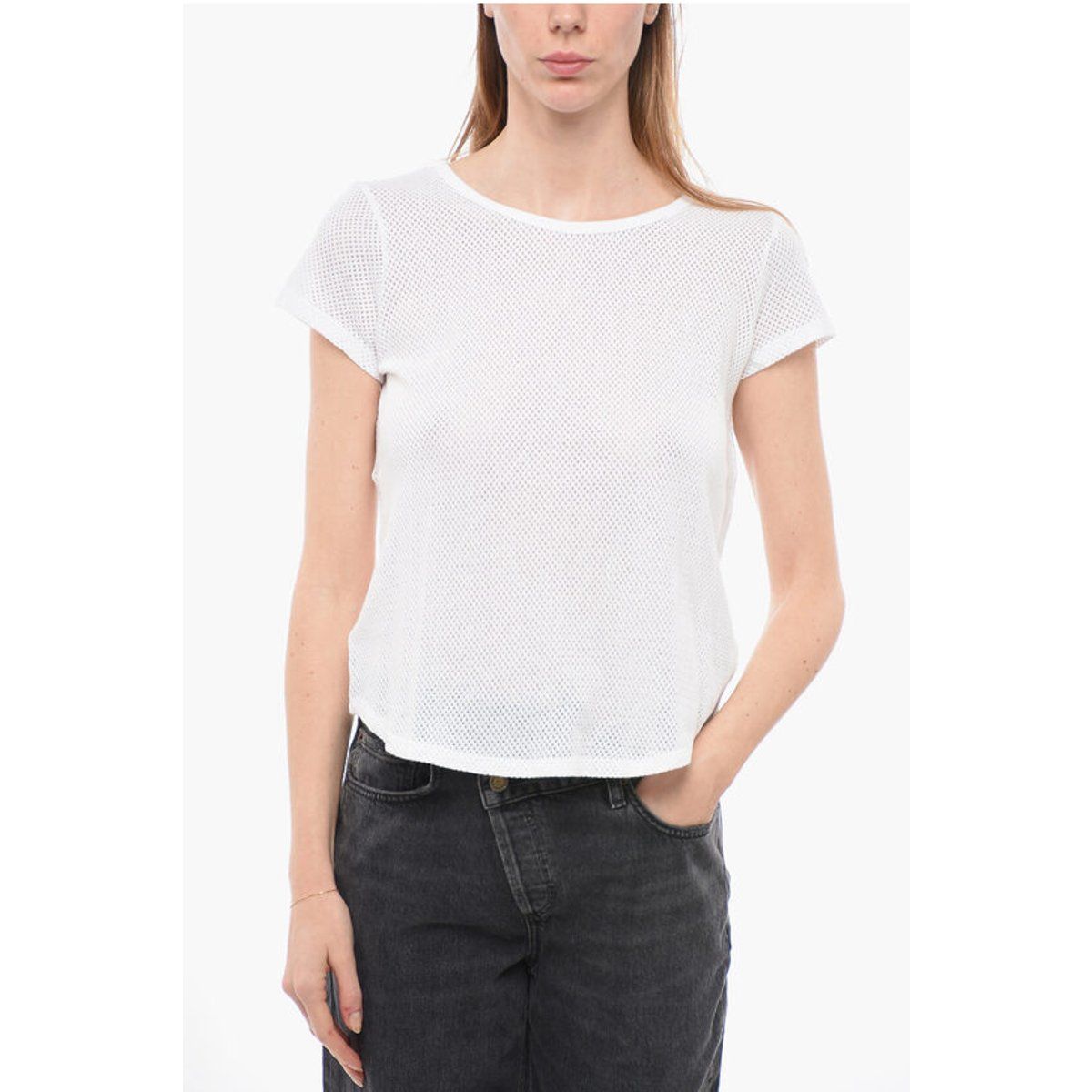 T-Shirt mit Lochmuster und Rundhalsausschnitt