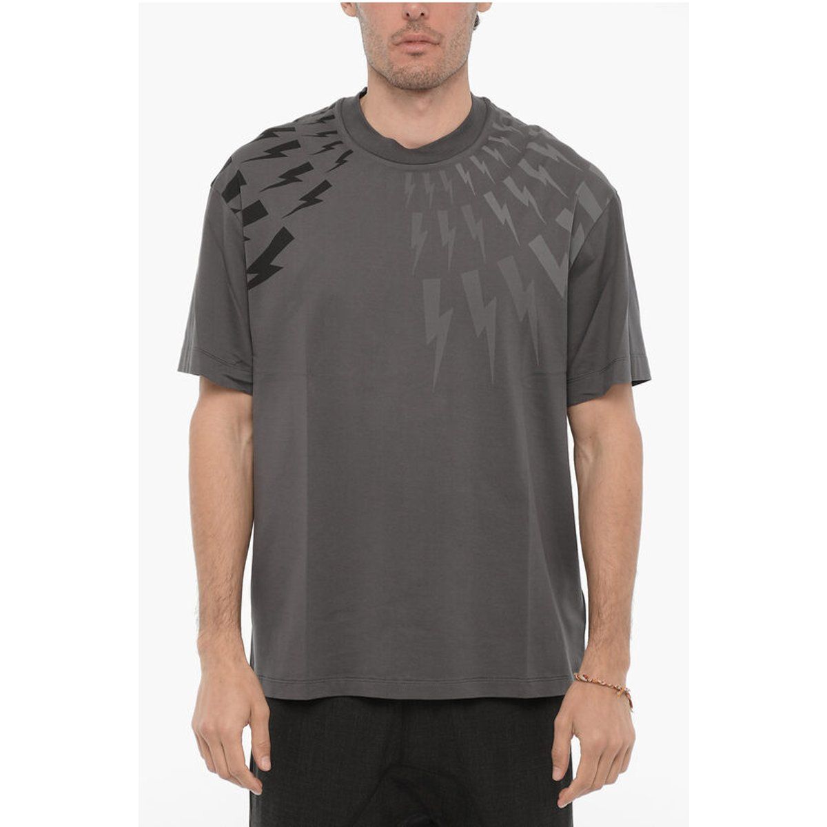 Graues Easy-Fit T-Shirt mit Print
