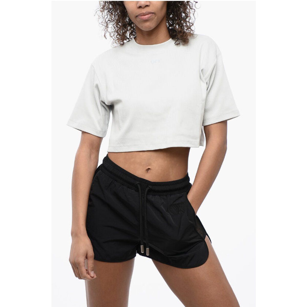 Geripptes Crop-T-Shirt mit Rundhalsausschnitt