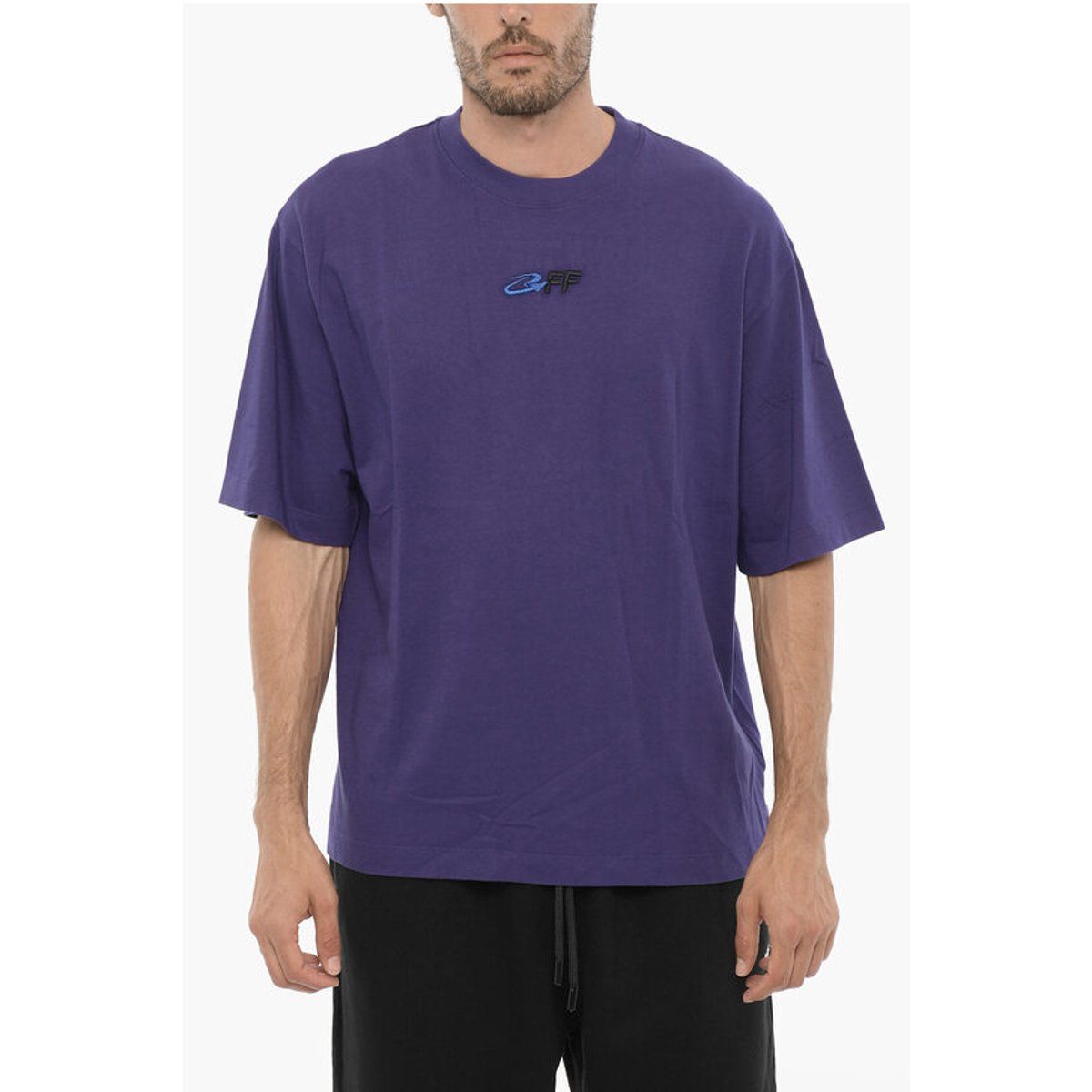 Violettes Baumwoll-T-Shirt mit Logo-Stickerei