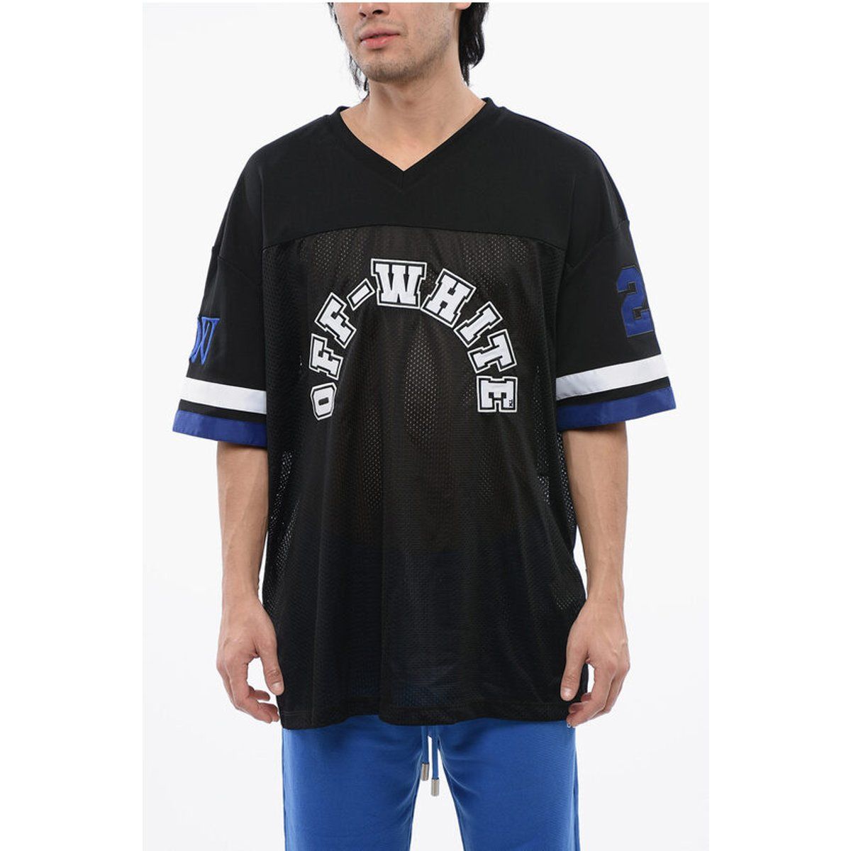 Schwarzes besticktes Mesh-Football-Trikot