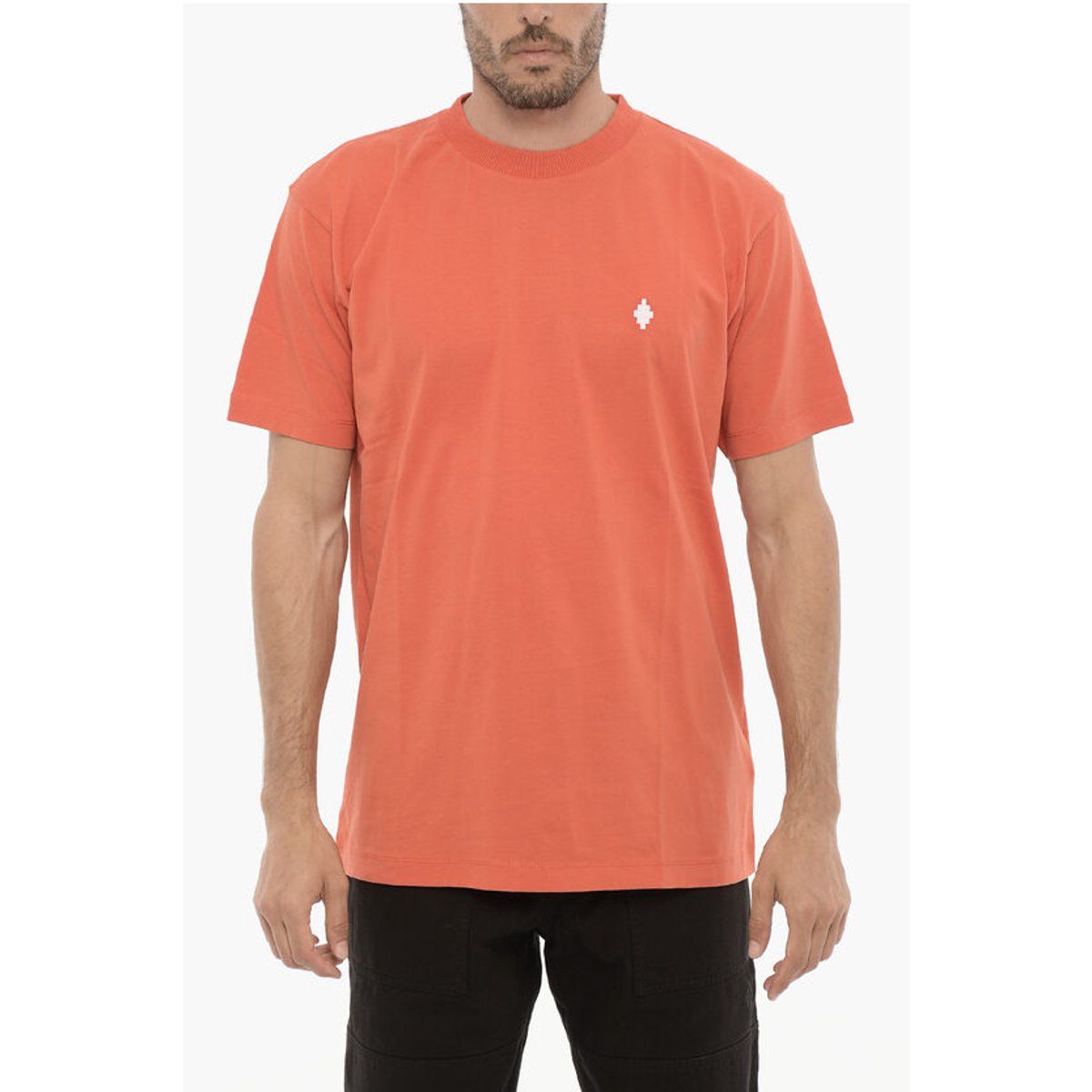 Einfarbiges T-Shirt mit Logo-Stickerei