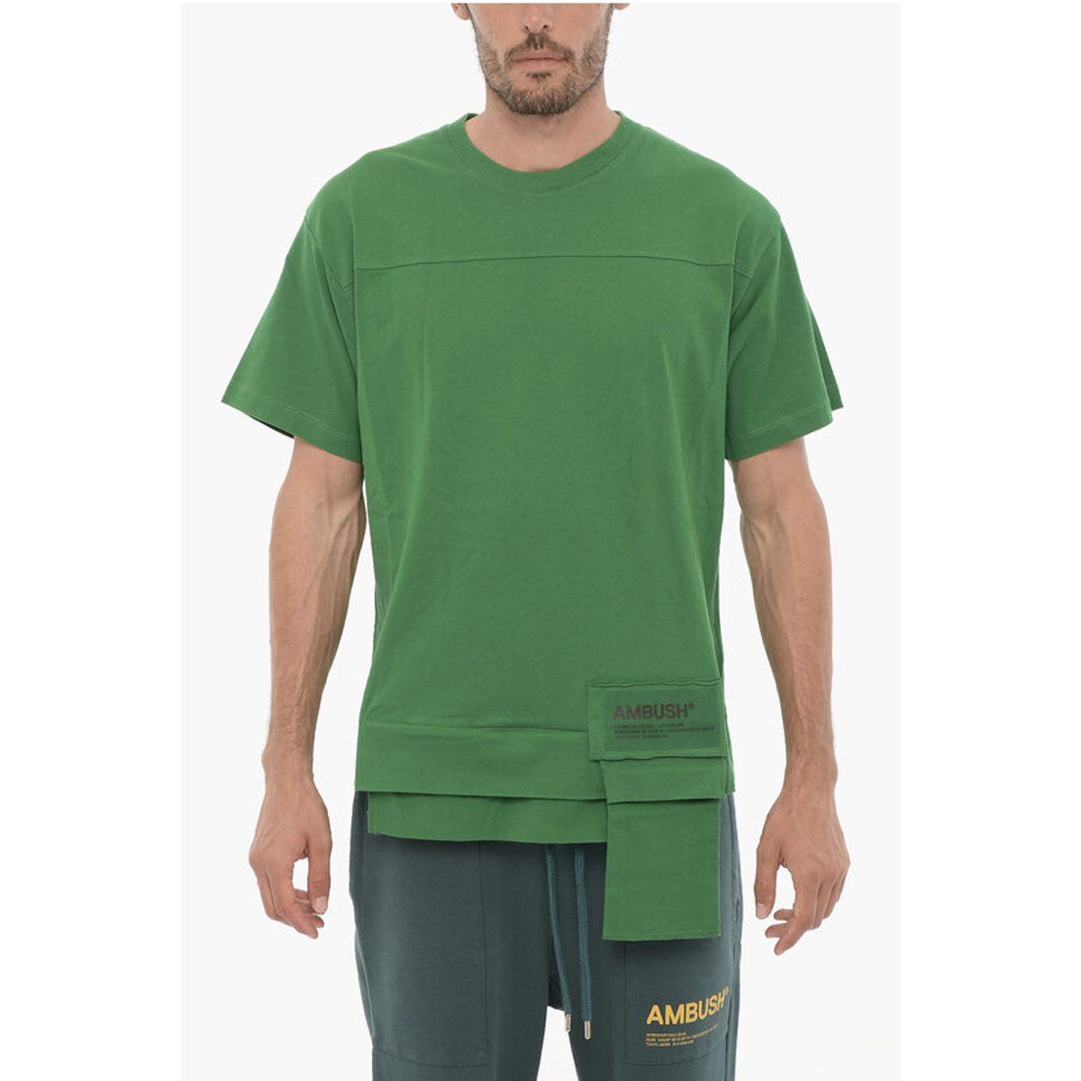 Grünes Baumwoll-Jersey-T-Shirt mit Tasche