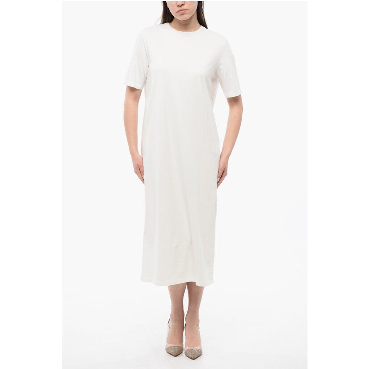 Minimalistisches weißes T-Shirt-Kleid aus Baumwolljersey
