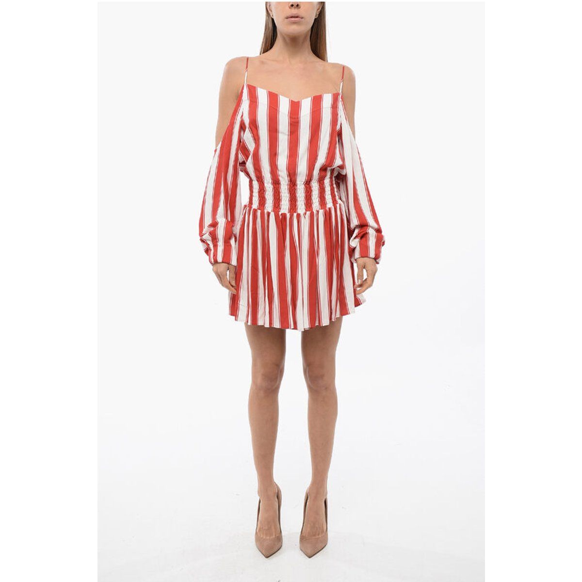Gestreiftes schulterfreies Minikleid