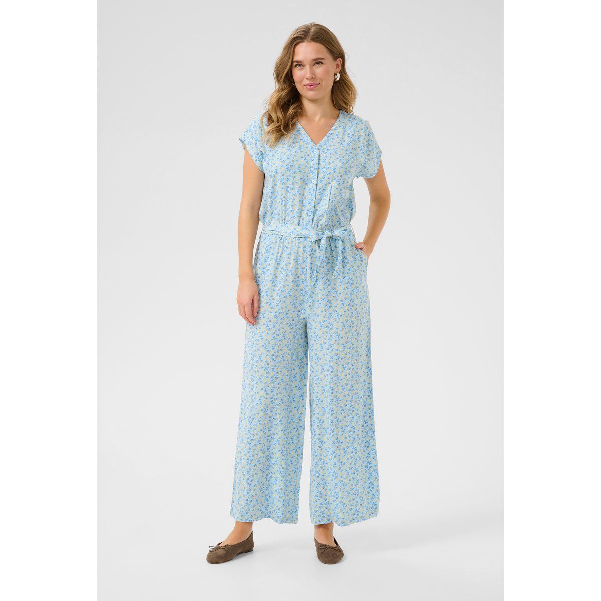 Jumpsuit mit Blumenmuster und weitem Bein