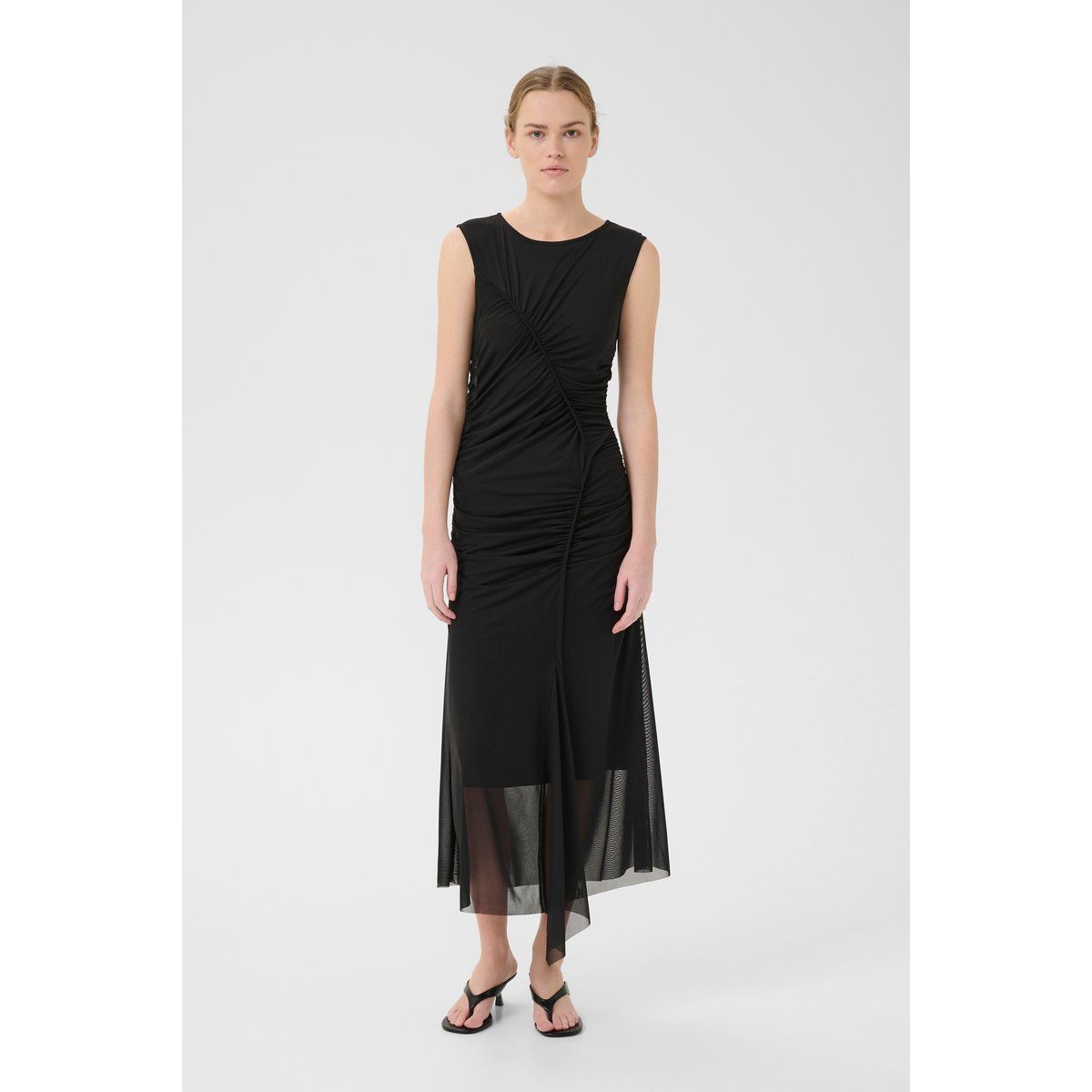 Ärmelloses, gerafftes Jersey-Midikleid