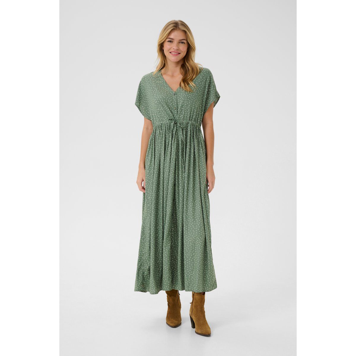 Grünes Polka Dot Midikleid