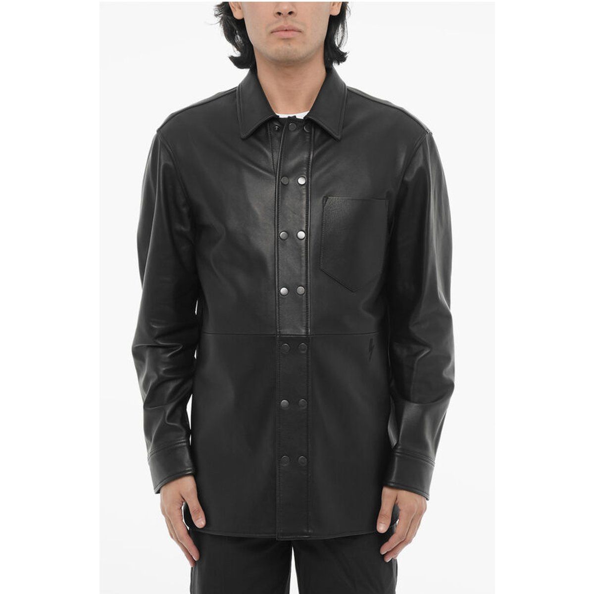 Leder-Overshirt mit Knopfleiste