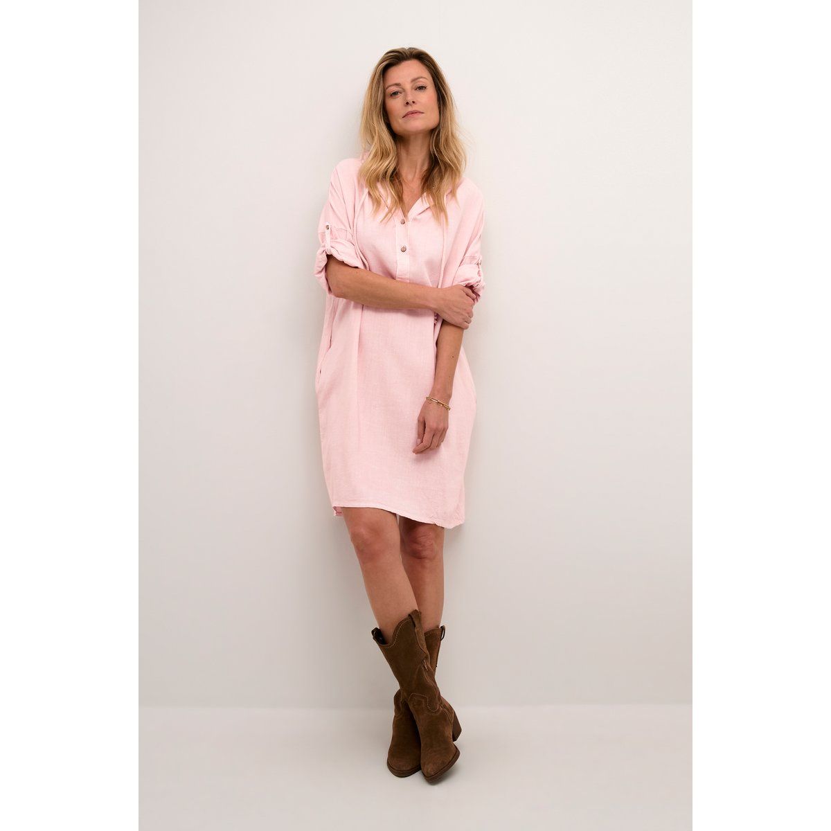 Lässiges Hemdkleid aus Leinenmischung