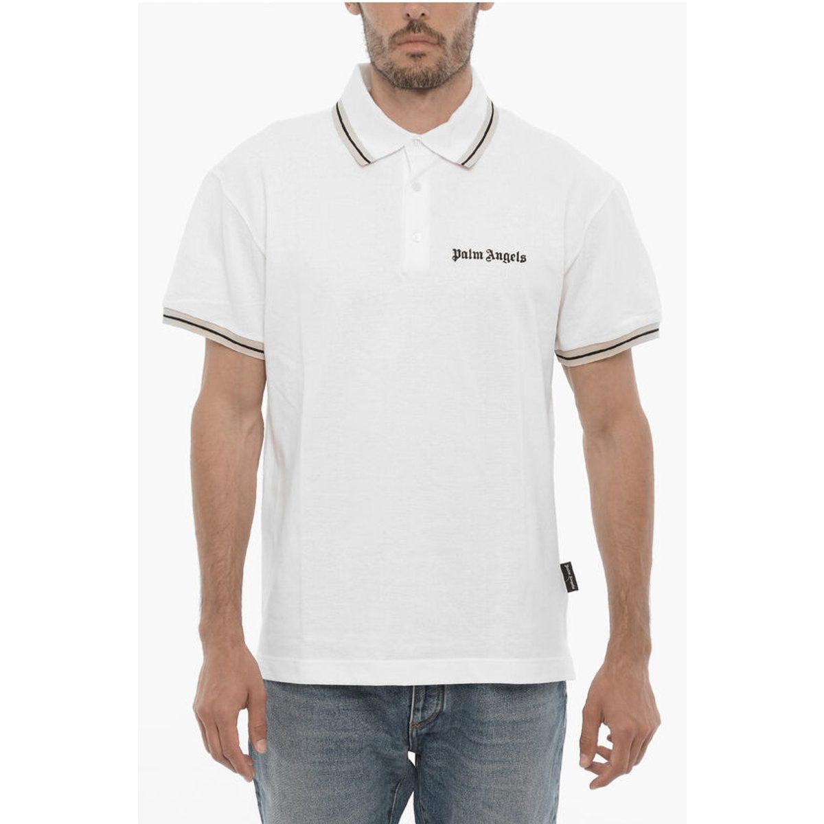 Piqué-Baumwoll-Poloshirt mit Kontraststreifen