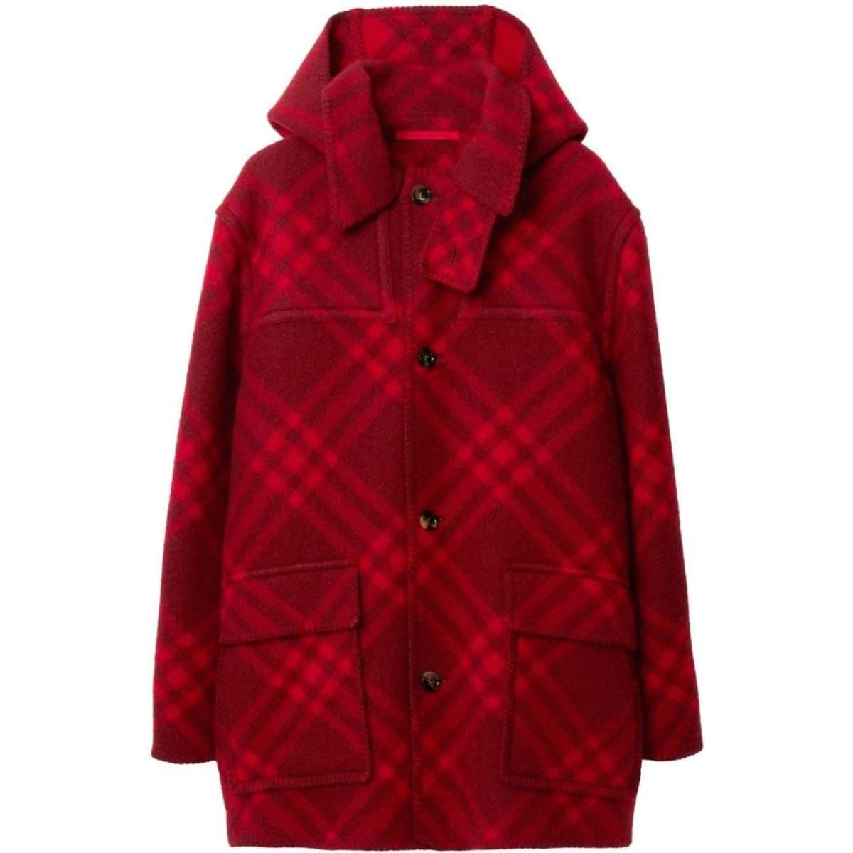Rote karierte Wolljacke mit Kapuze