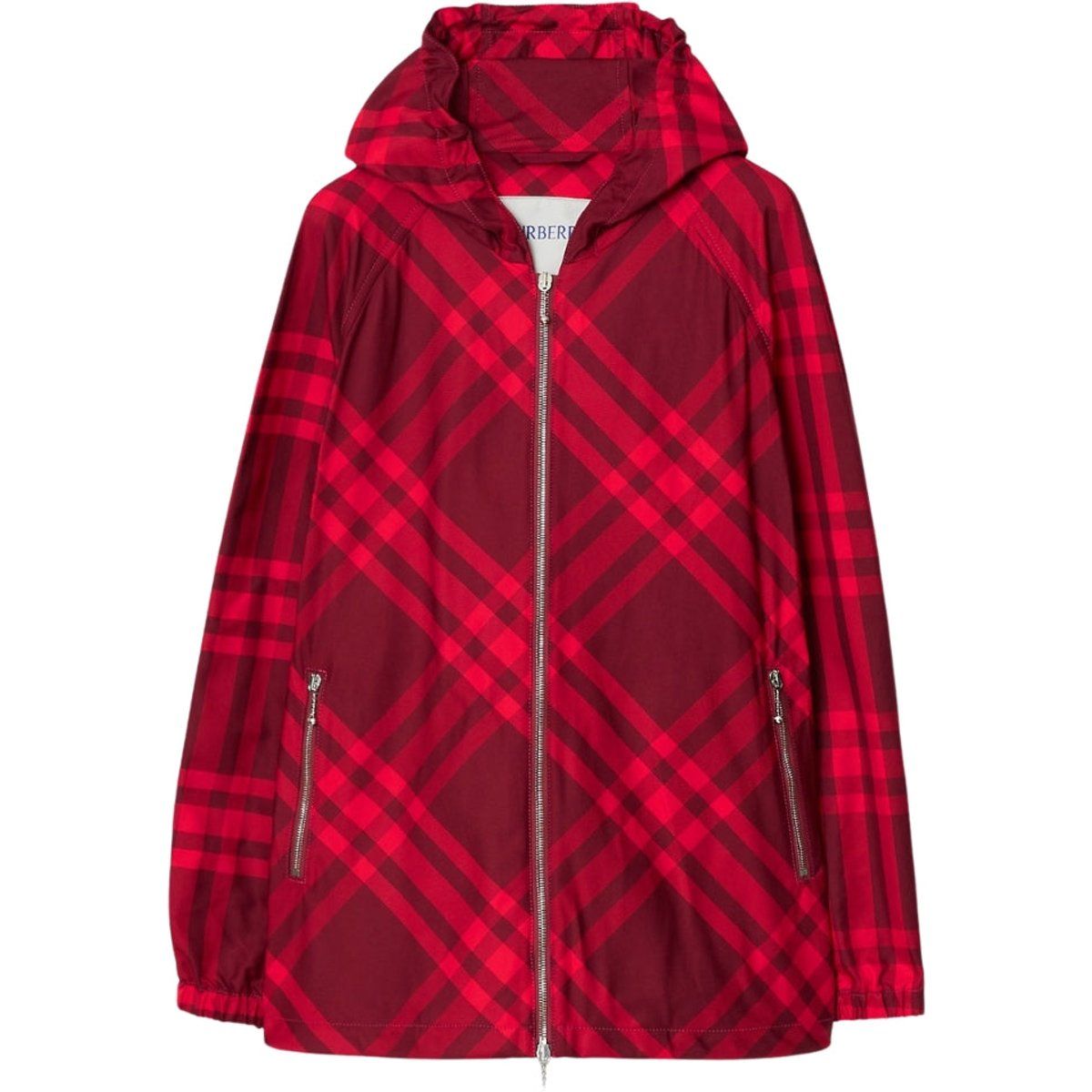 Karierter Nylon-Windbreaker mit Kapuze