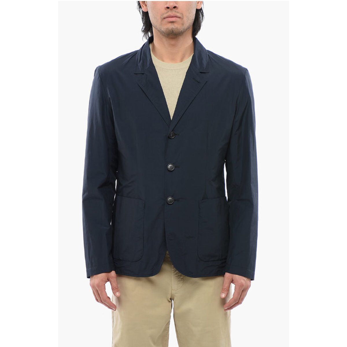 Blauer Einreiher Blazer mit aufgesetzten Taschen
