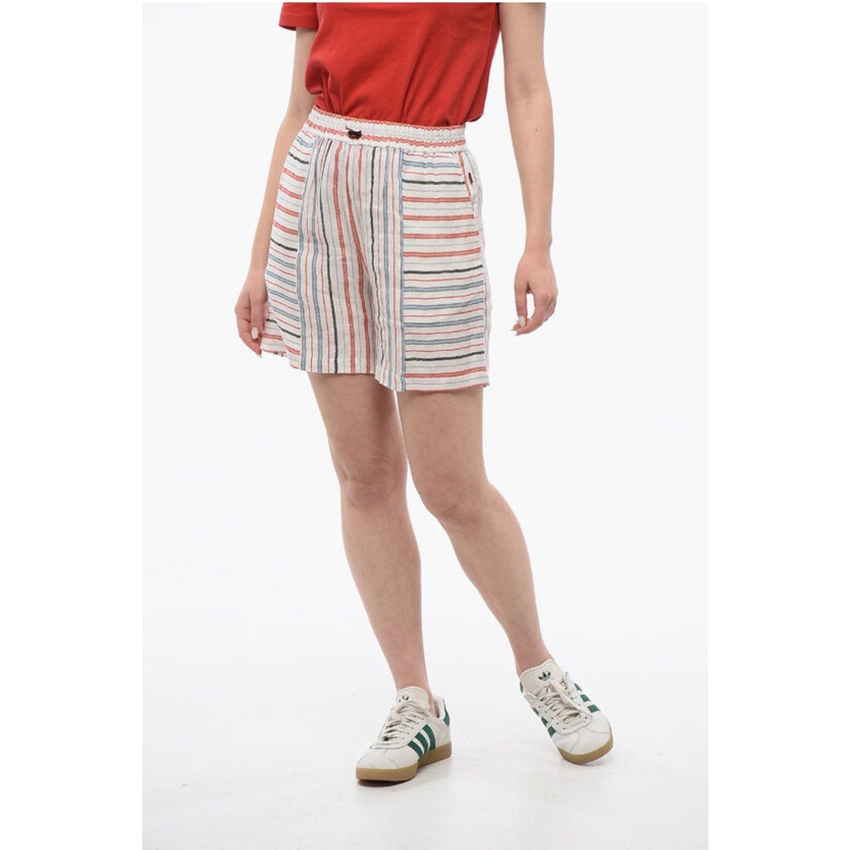 Gestreifte Varsity Shorts aus Leinenmischung