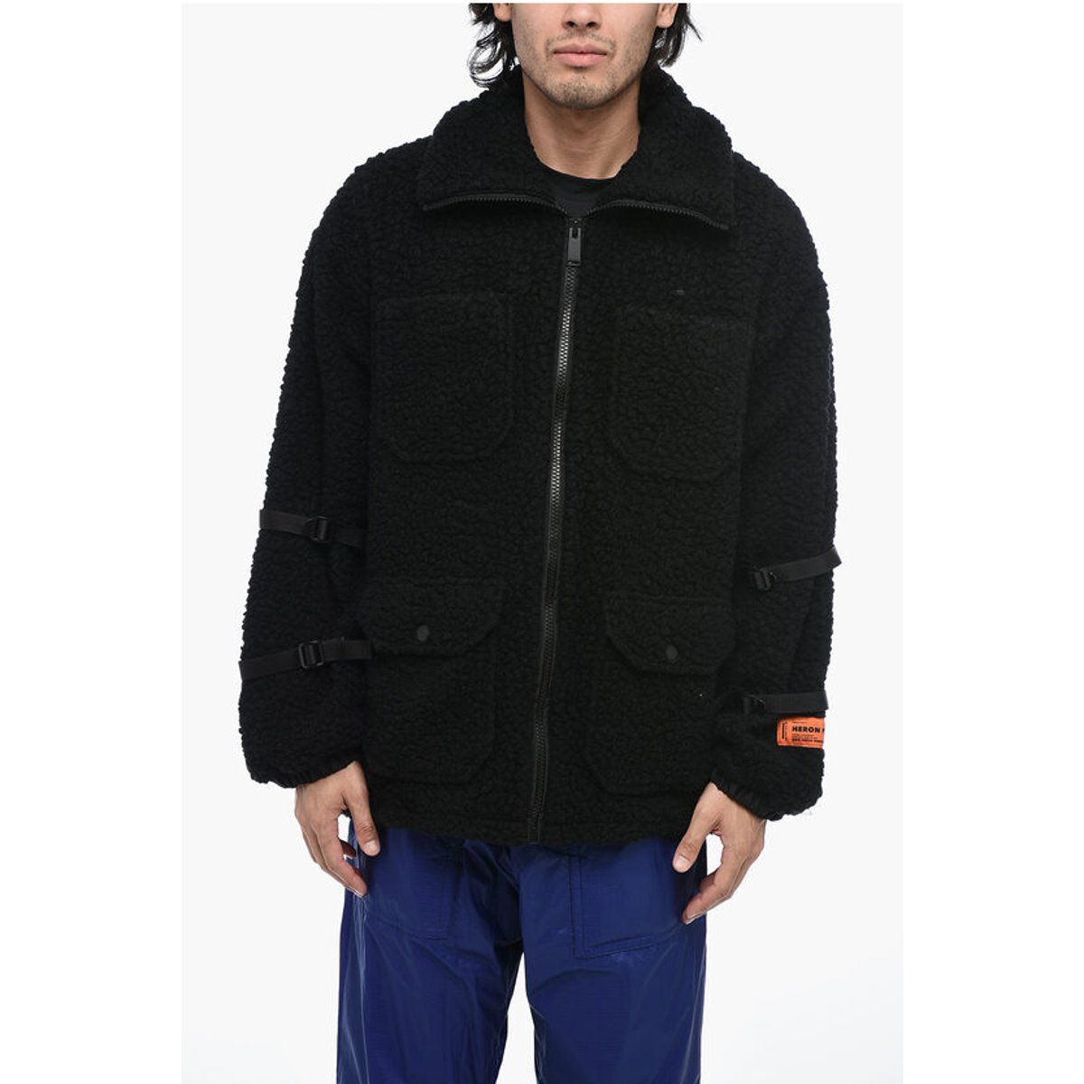 Schwarze Sherpa-Fleece Jacke mit Reißverschluss