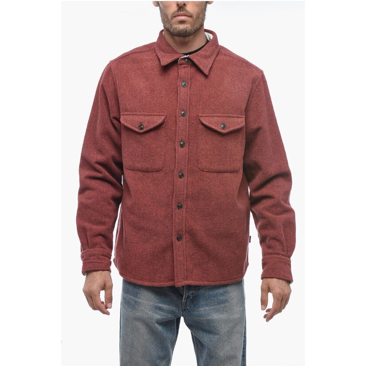 Burgundfarbene Overshirt-Jacke aus Wollmischung