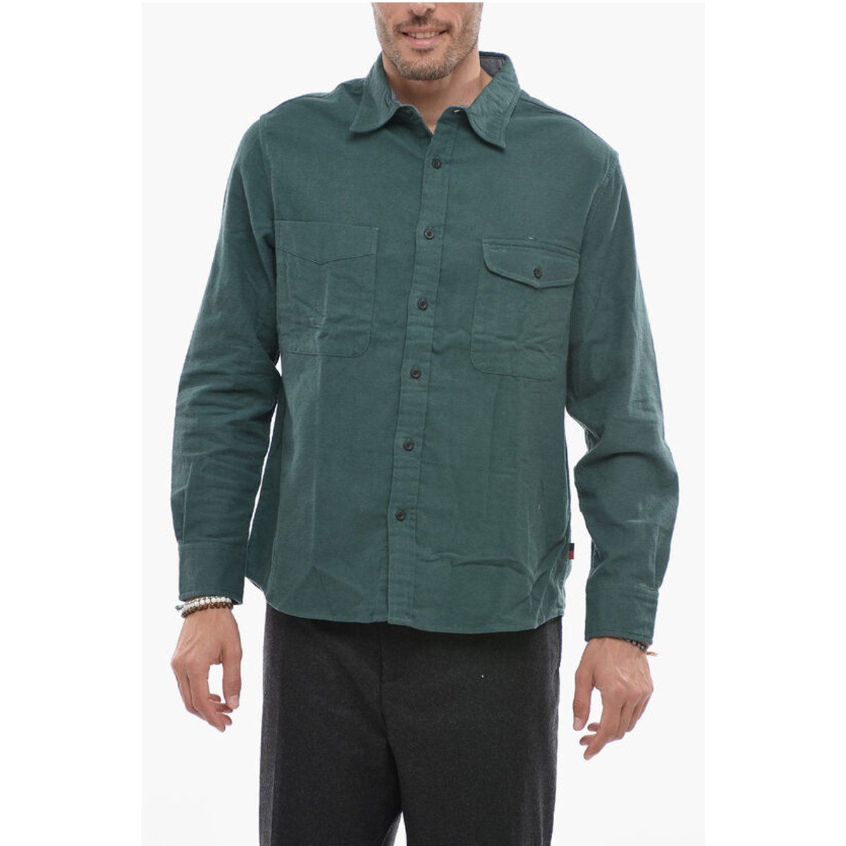 Grünes Baumwoll-Overshirt mit Brusttaschen