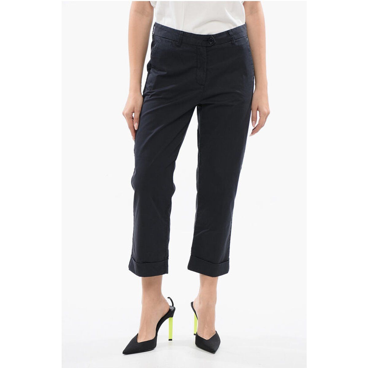 Cropped Stretch Baumwoll Chino Hose