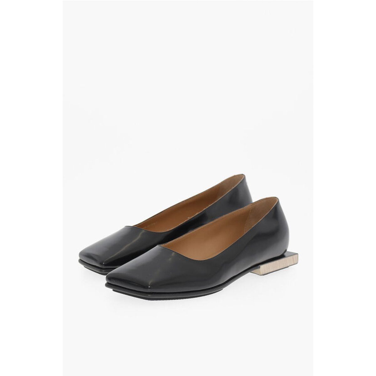 Schwarze Ballerinas aus Leder mit quadratischer Spitze