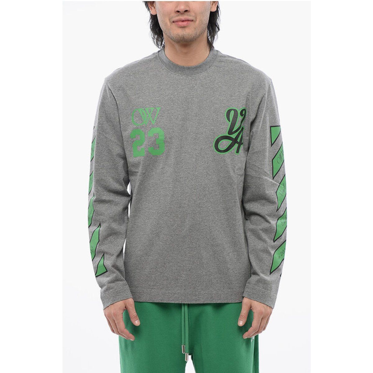 Graues Varsity-bedrucktes Langarmshirt
