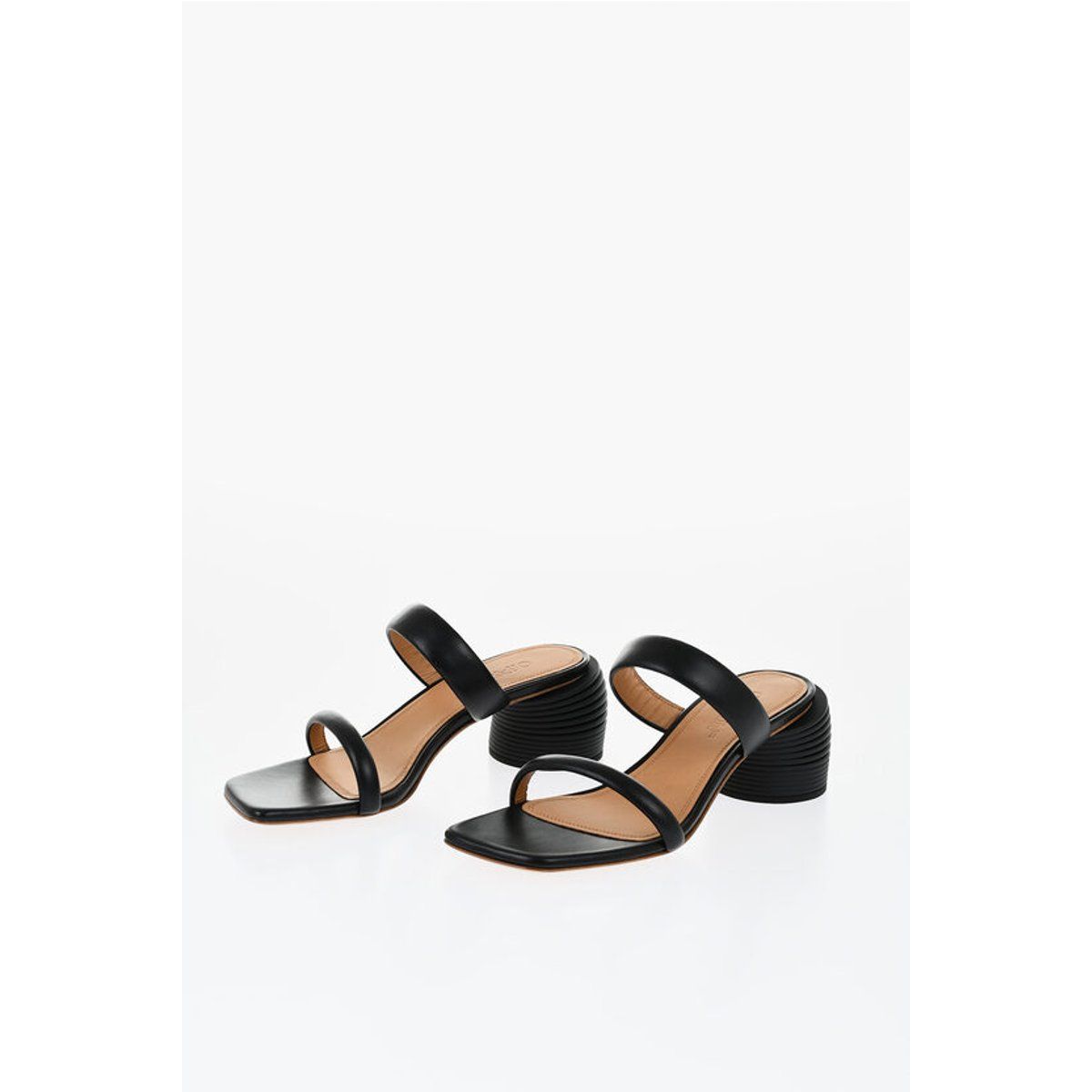Schwarze Ledersandalen mit Absatz