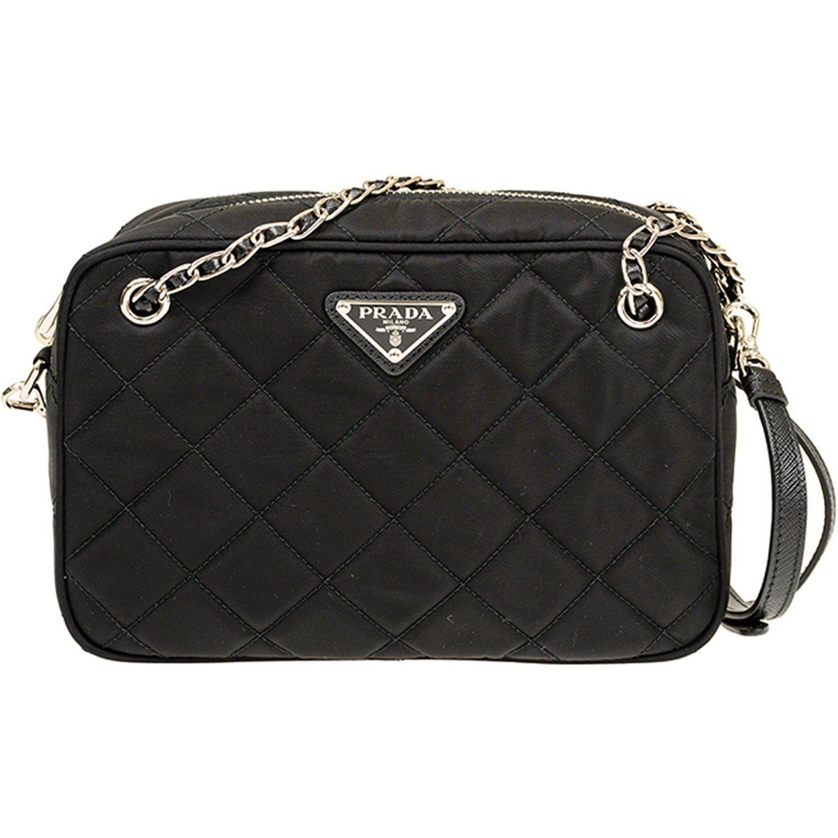 Gesteppte Nylon Schultertasche mit Kette