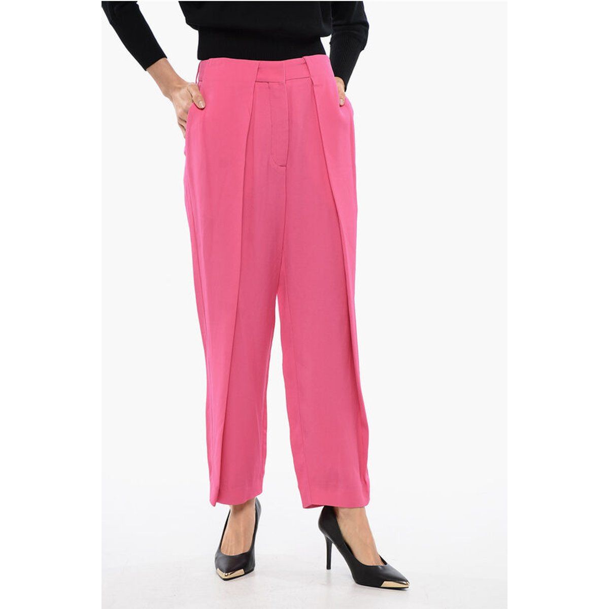 Hochtaillierte, konische Hose in Pink