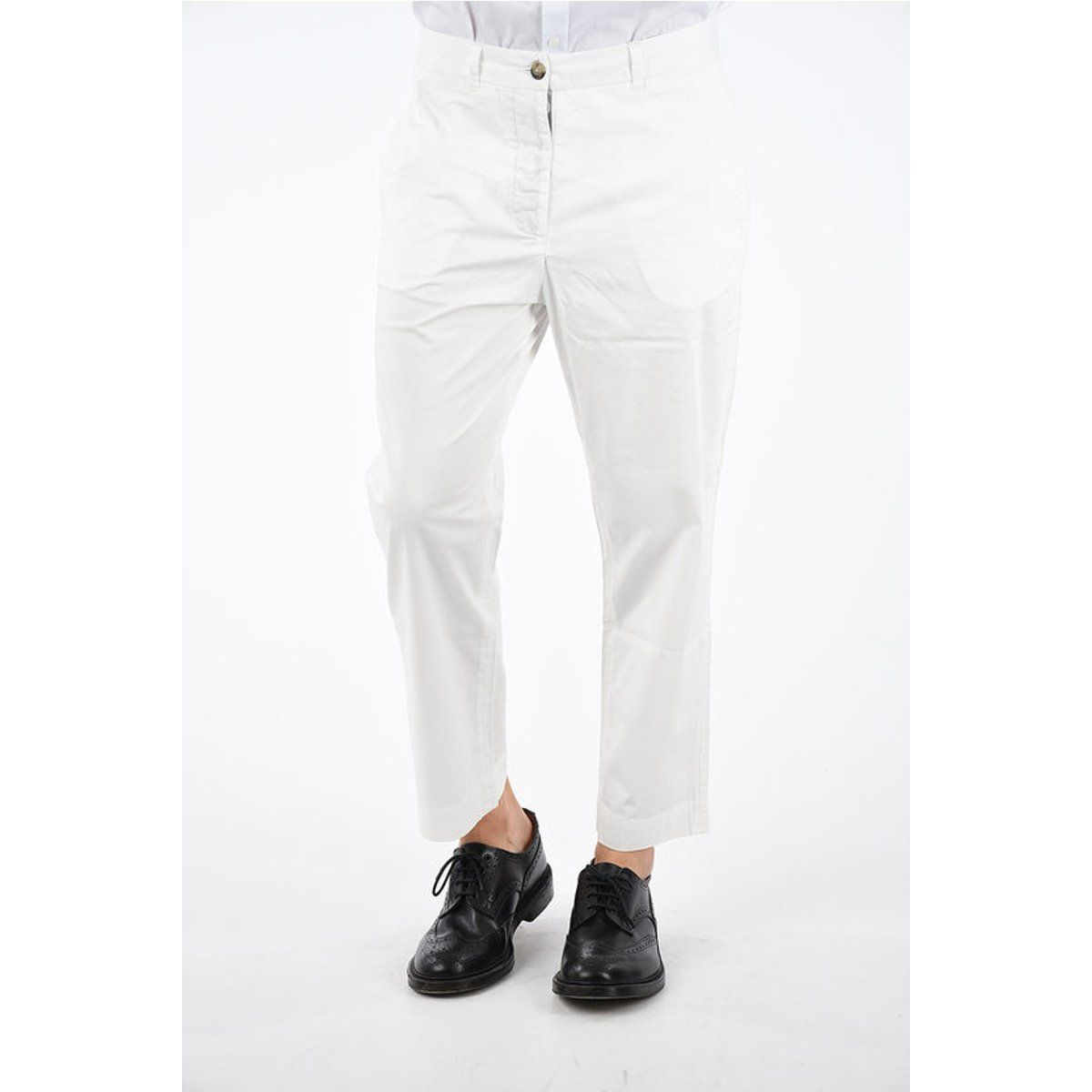 Weiße Boyfriend-Chino-Hose