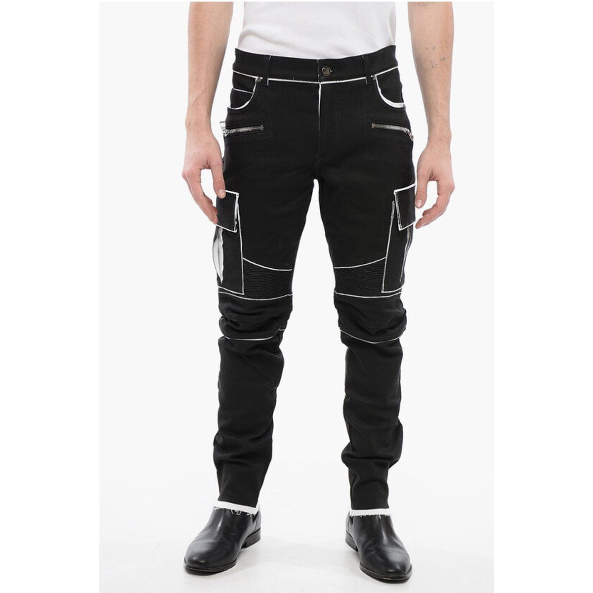 Schwarze beschichtete Cargohose aus Baumwolle