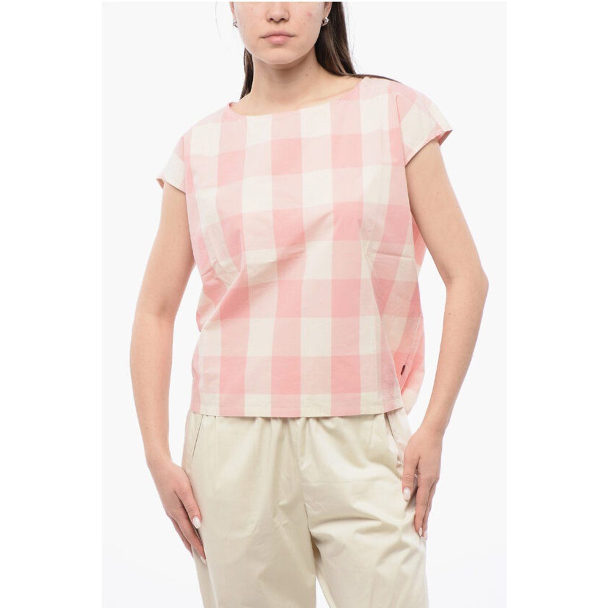 Ärmellose Gingham-Baumwollbluse