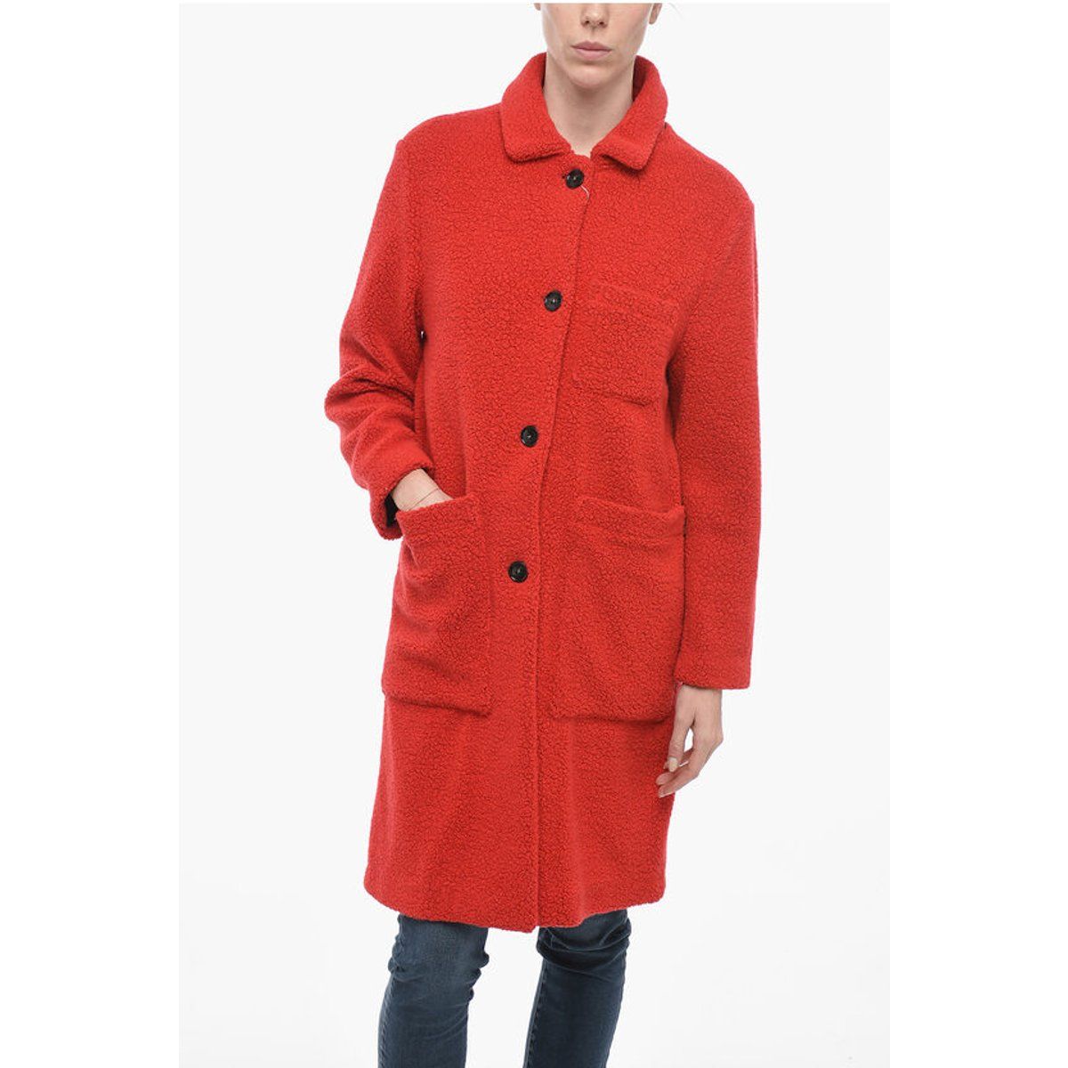 Roter Bouclé-Wollmischmantel