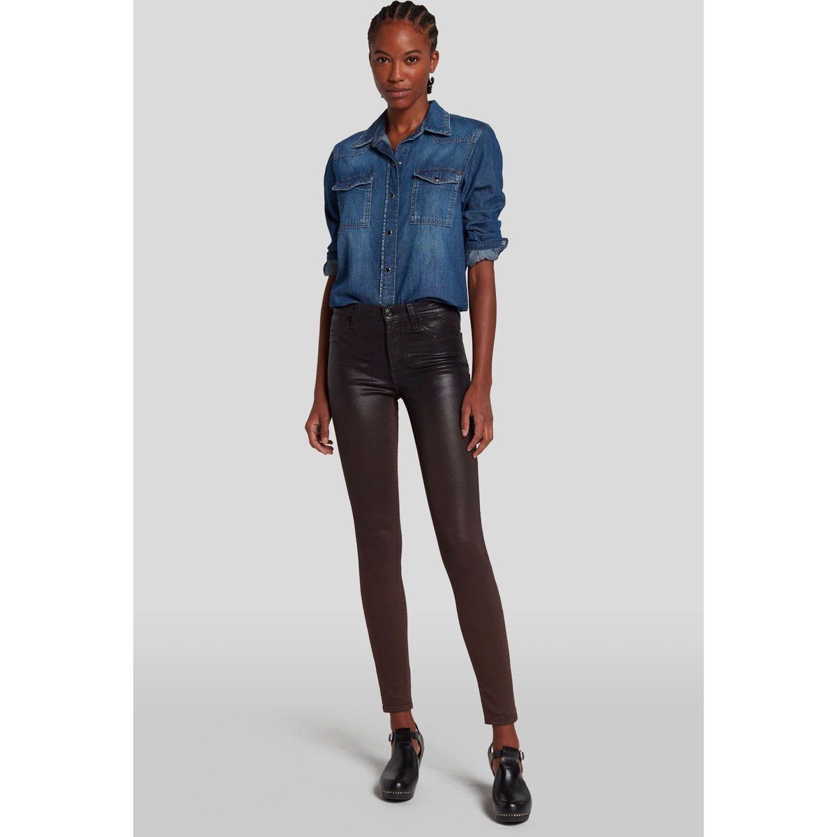 Damen Beschichtete Skinny Hose mit Hoher Taille