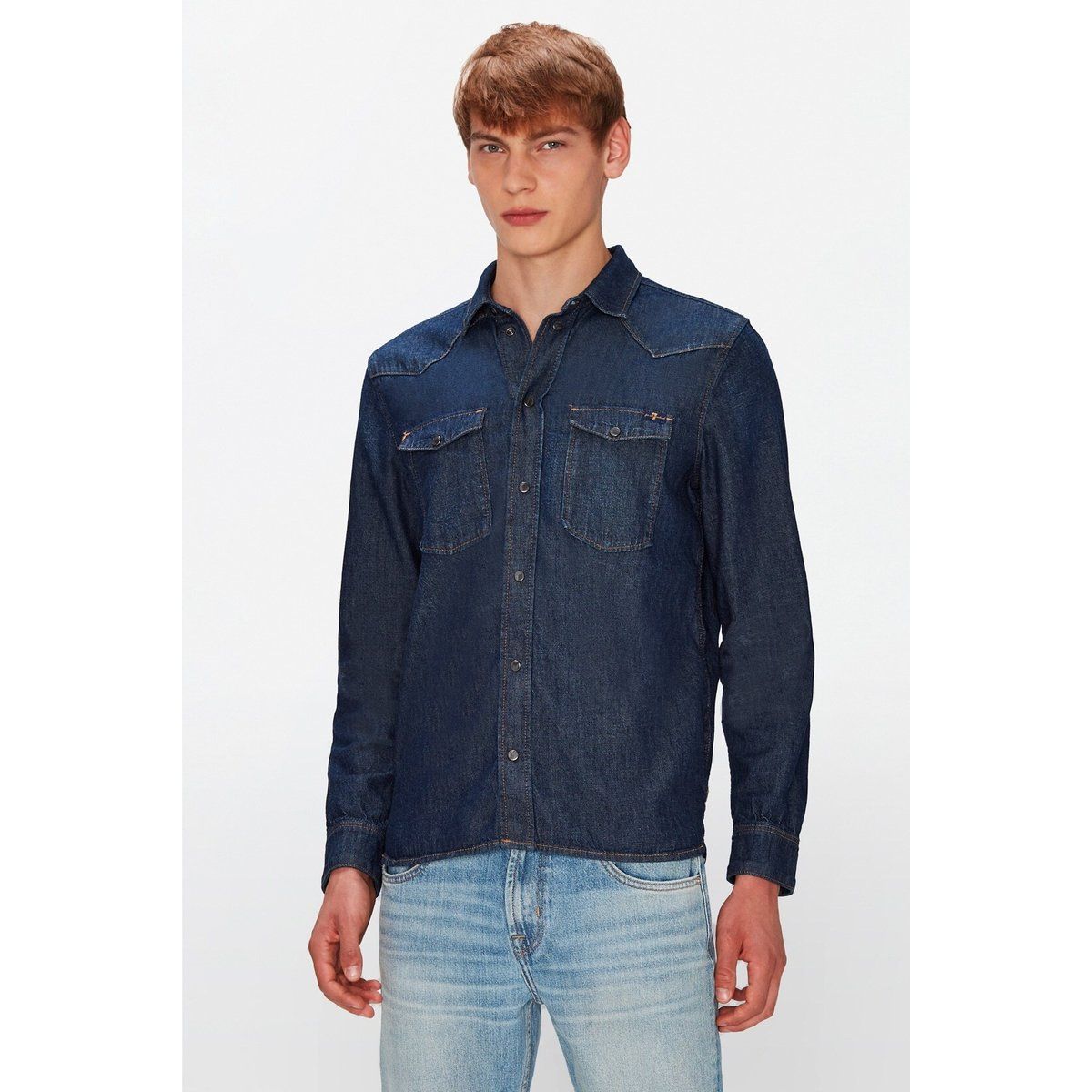 Herren Indigo Western Denim Hemd
