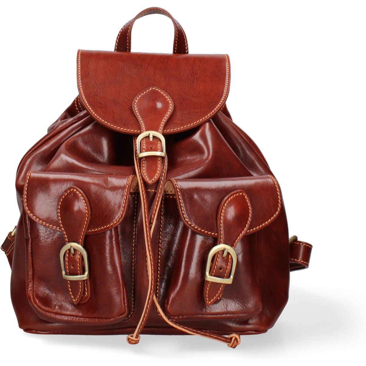 Lederrucksack mit Kordelzug und Taschen