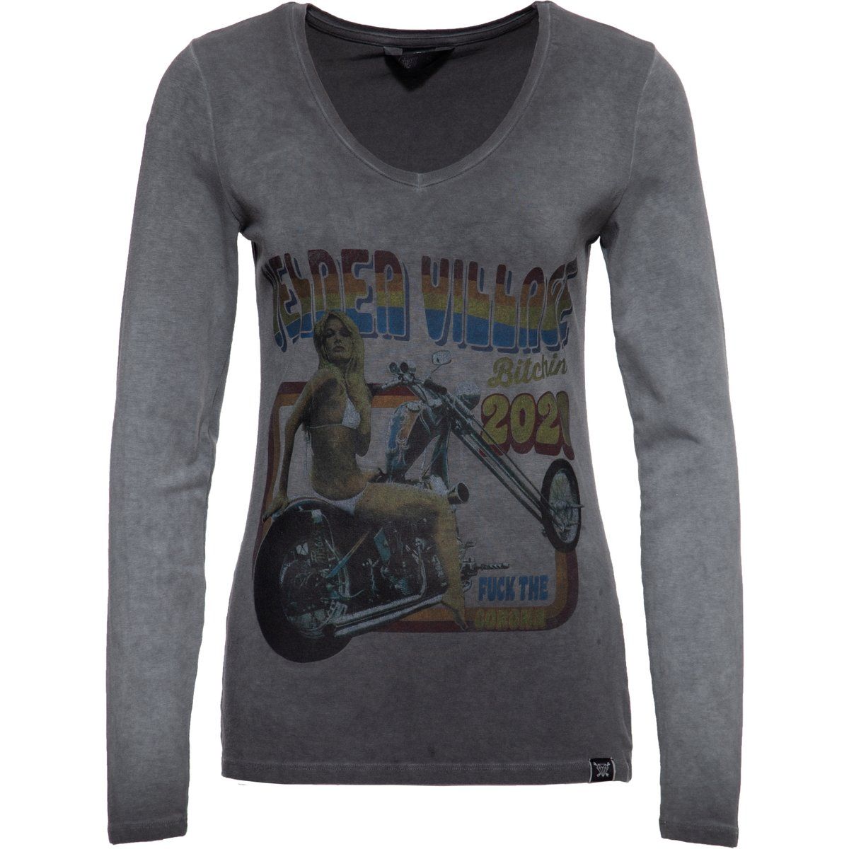 Retro Print Slim Fit Langarmshirt