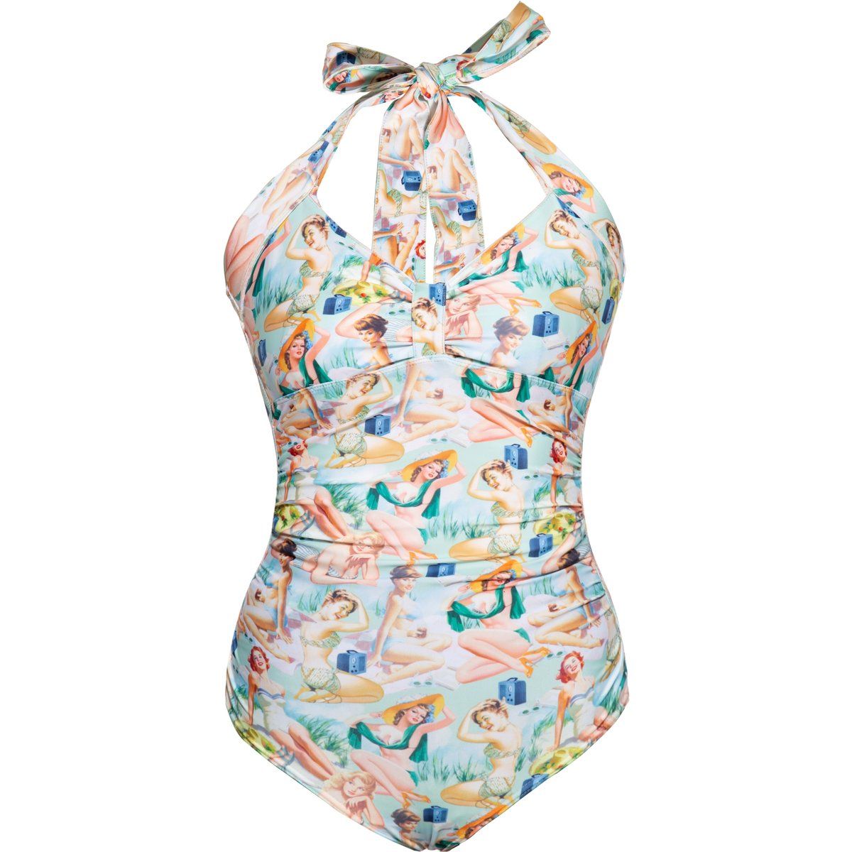 Vintage Pin-Up Print Neckholder Badeanzug