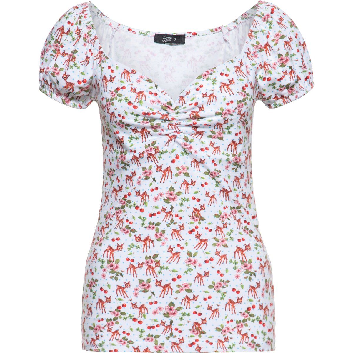 T-Shirt mit Hirsch- und Blumendruck