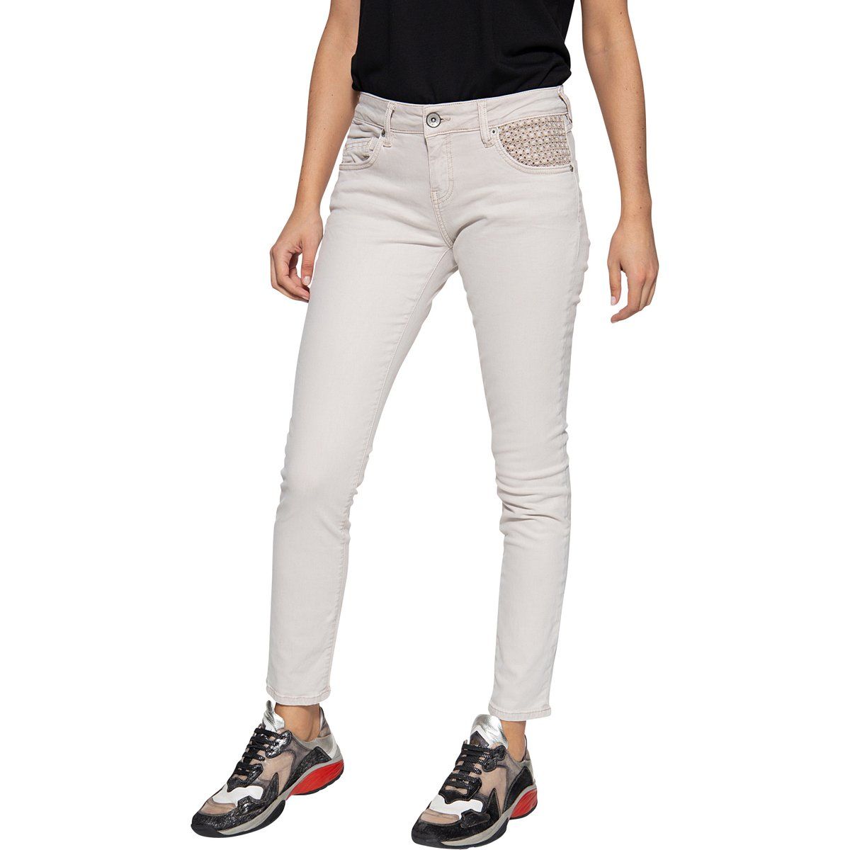 Slim Fit Jeans mit Lochstickerei