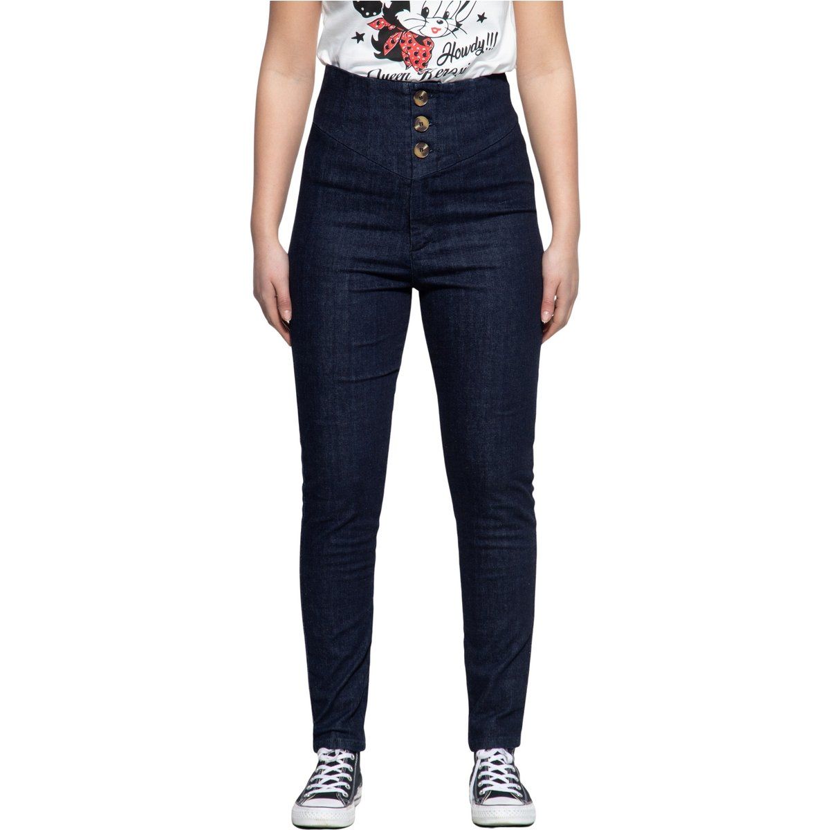 Damen High-Waist Jeans mit Knopfleiste