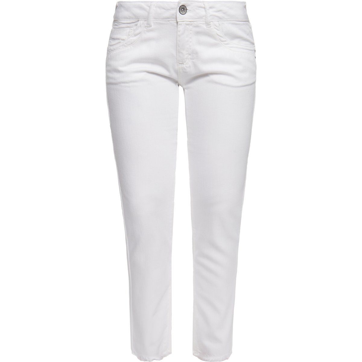 Schmal geschnittene, verkürzte weiße Jeans