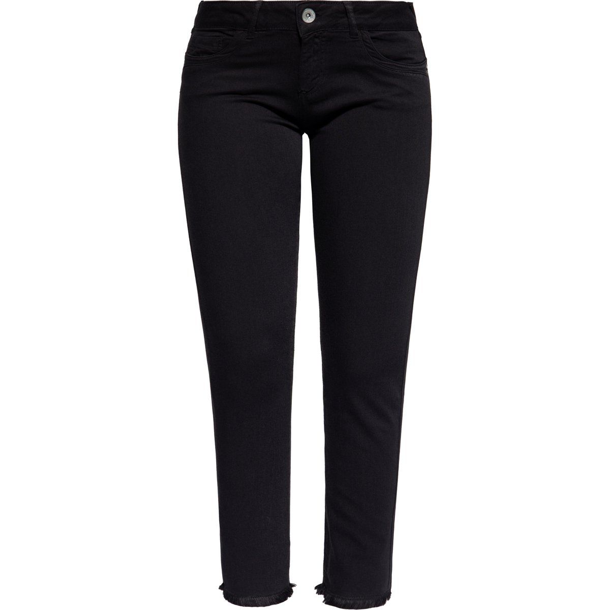 Schmal geschnittene Cropped Jeans mit Fransen