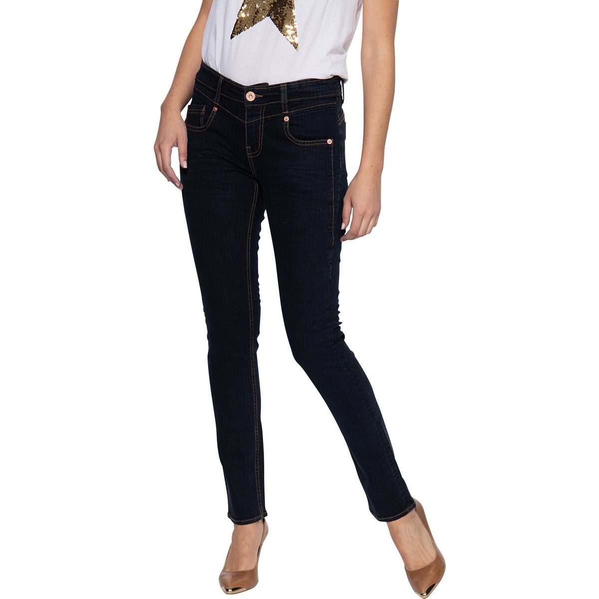 Slim Fit Jeans mit Passendetails