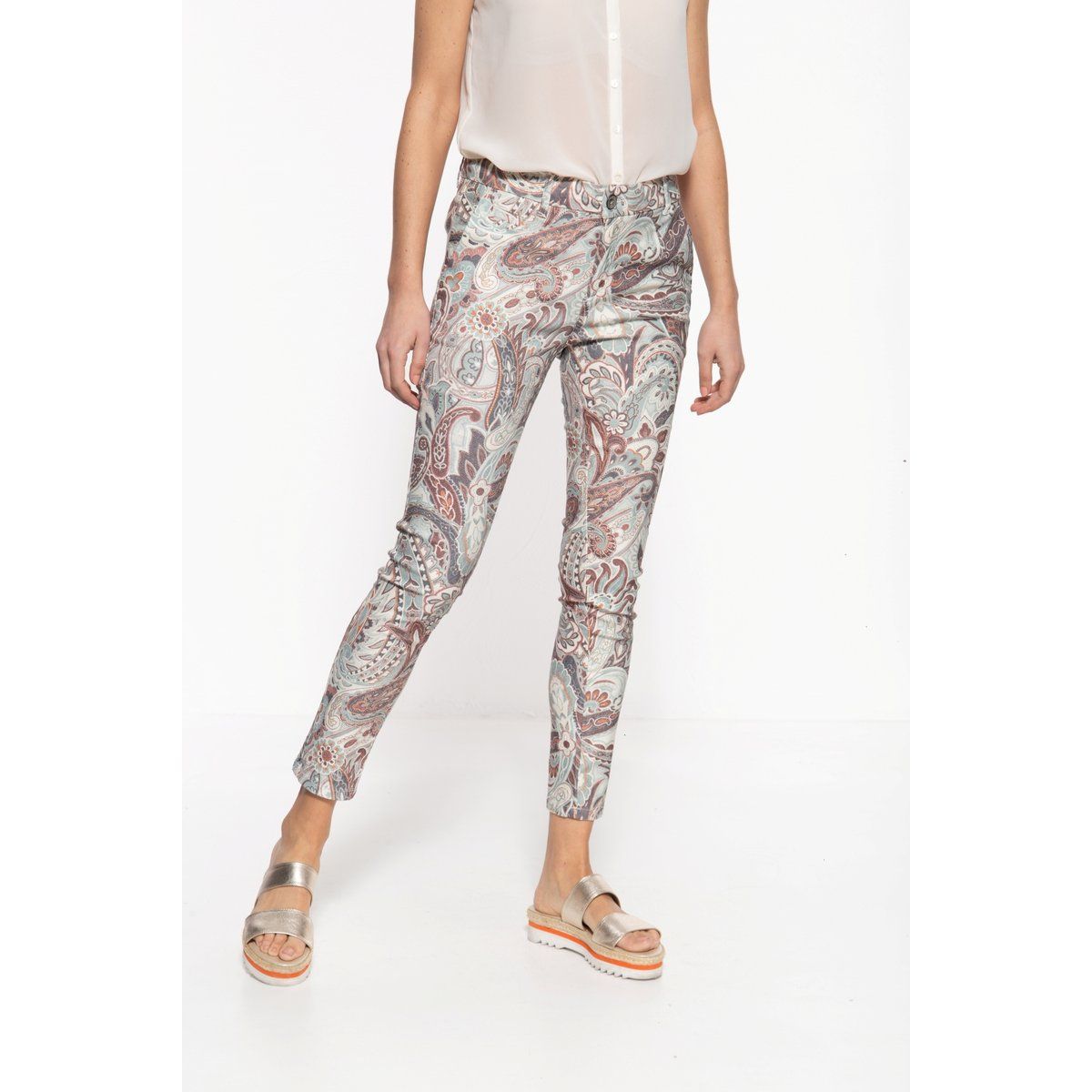 Schmal geschnittene High Waist Paisley-Hose