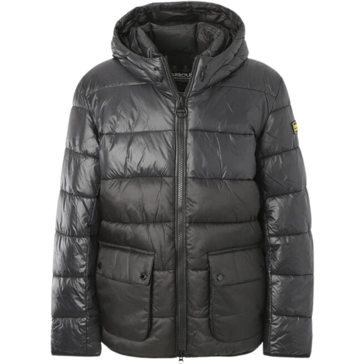Schwarze Steppjacke mit Kapuze