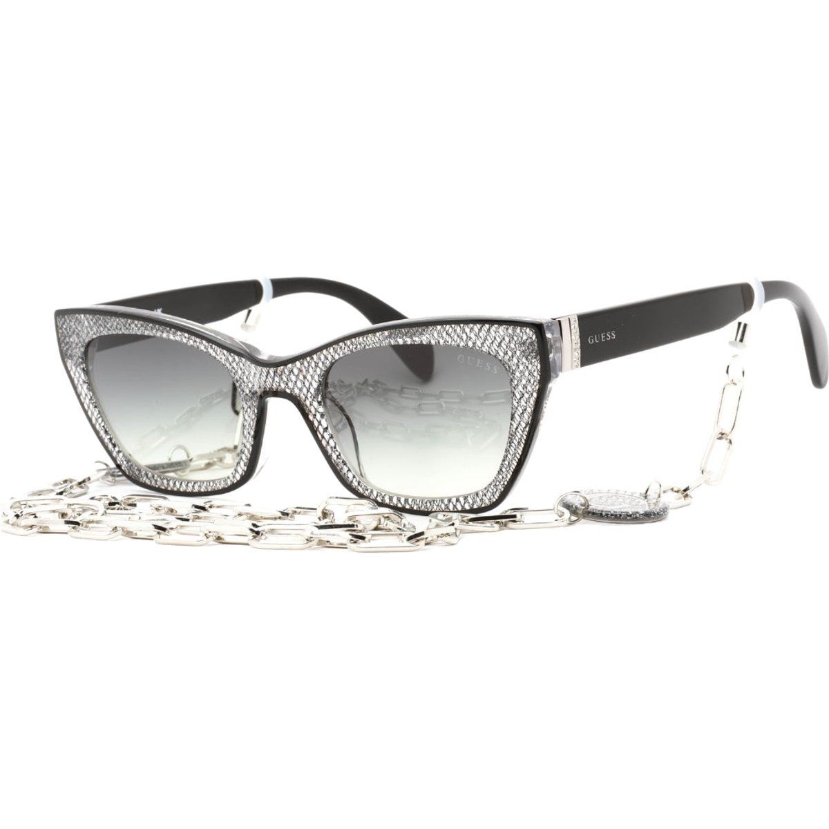 Glitzernde Cat-Eye Sonnenbrille mit Kette